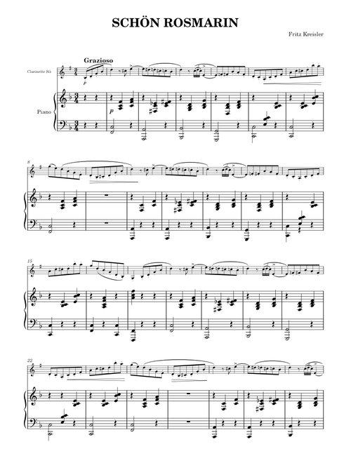 Schön Rosmarin – Fritz Kreisler (B♭ clarinet and piano)