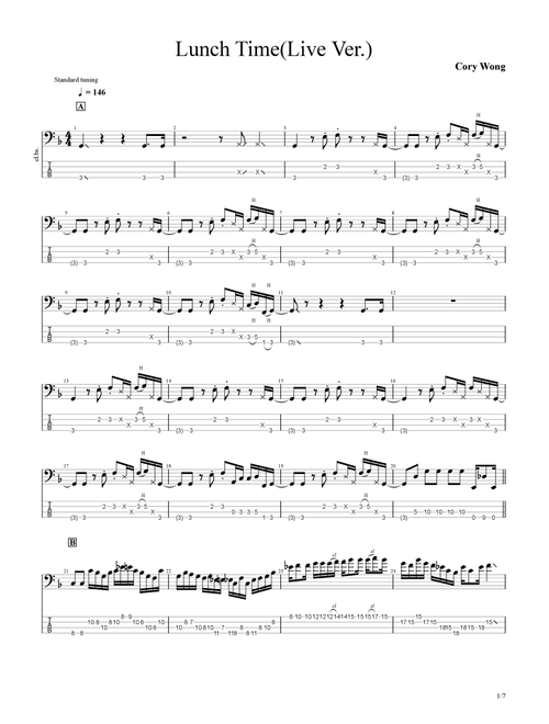 Lunch Time(Live In London) (Arr. UNSOON) - Cory Wong (Bass Tab)