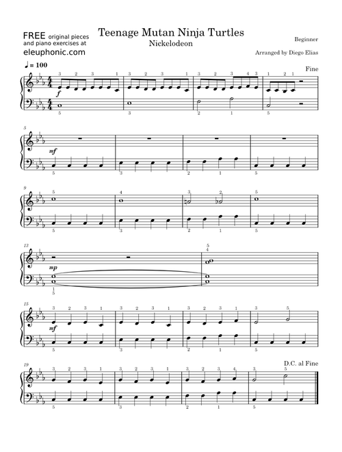 Teenage Mutant Ninja Turtles – Nickelodeon - BEGINNER - Arranged by Diego Elias