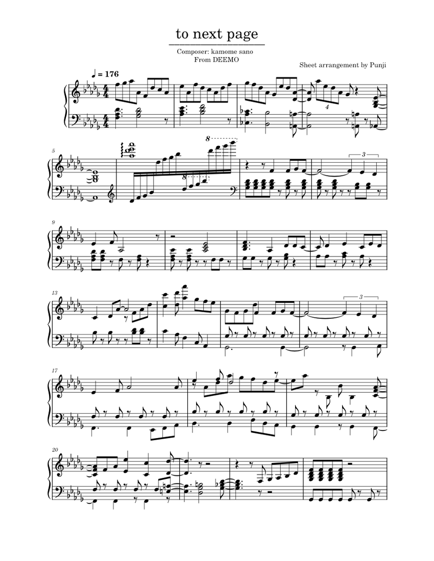 [DEEMO] to next page - kamome sano Sheet Music for Piano (Solo ...