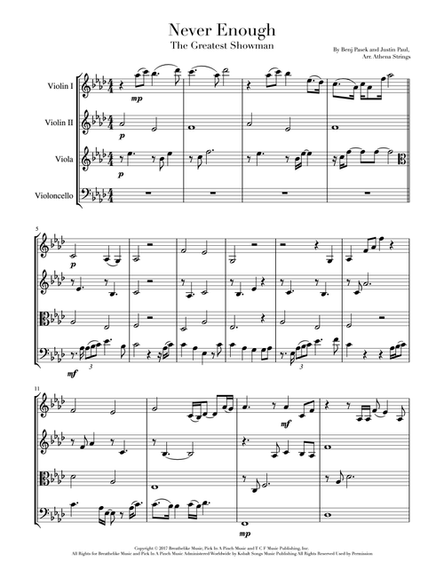 Never Enough (Arr. Athena Strings) - Justin Paul, Benj Pasek (String Quartet)
