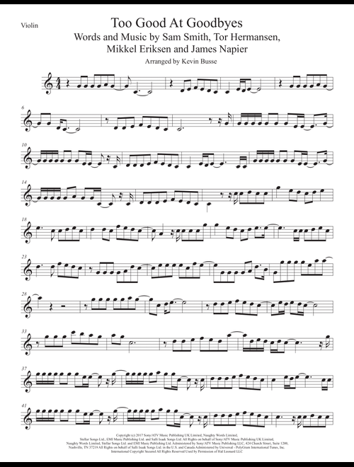 Too Good At Goodbyes (Arr. Kevin Busse) - Sam Smith (Violin Solo)