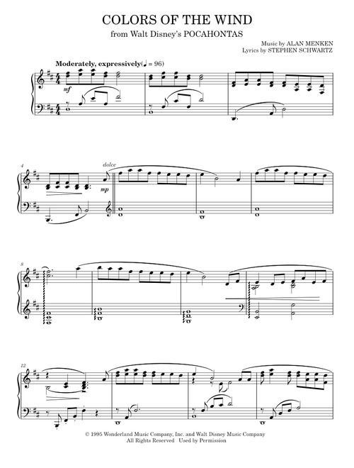 Colors Of The Wind - Alan Menken, Vanessa Williams (Piano Solo)