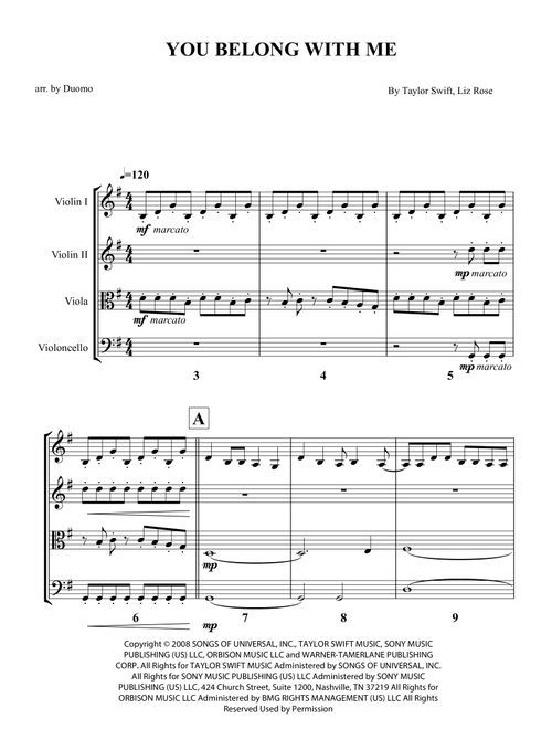 You Belong With Me (Arr. Duomo) - Taylor Swift (String Quartet)