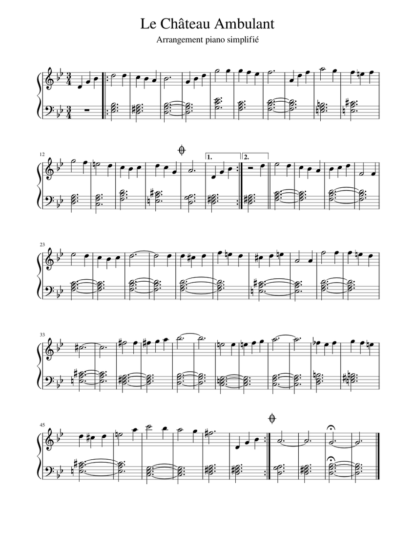 Le Château Ambulant piano simplifié Sheet music for Piano (Solo