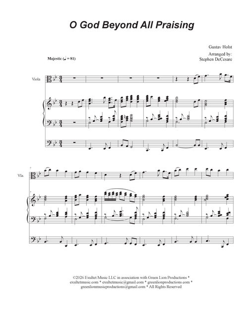 O God Beyond All Praising (Viola solo and Organ) (Arr. Stephen DeCesare) (Viola Solo)