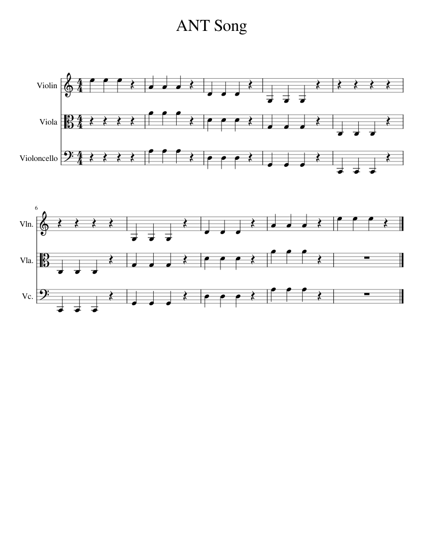 ANT Song Sheet Music for Violin, Viola, Cello (String Trio) | MuseScore.com