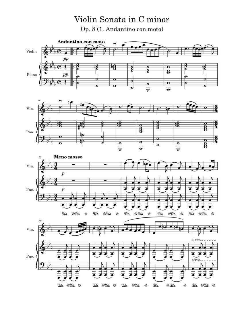 Violin Sonata in C minor, Op. 8 (1. Andantino con moto) Sheet Music for ...