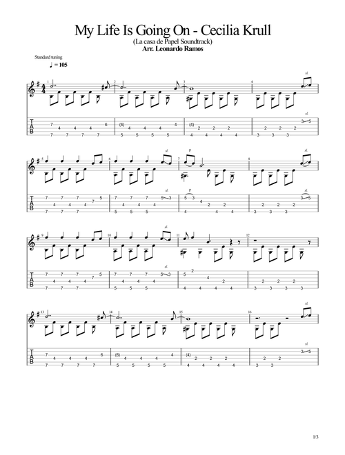 My Life Is Going On - (La Casa de Papel Soundtrack) (Arr. Leonardo Ramos) - Cecilia Krull (Guitar Tab)