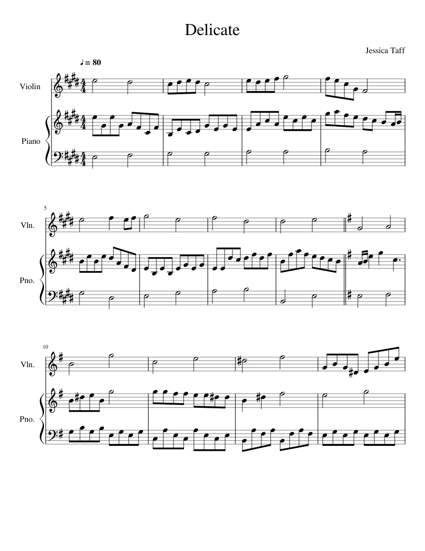 Delicate Note Delicate Sheet Music for Piano, Violin (Solo) | MuseScore.com