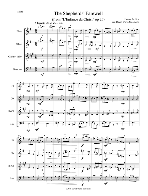 The Shepherds' Farewell for wind quartet (Arr. David Warin Solomons) - Hector Berlioz (Woodwind Ensemble)
