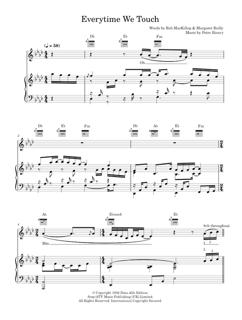 Everytime we touch - Cascada (Piano-Vocal-Guitar (Piano Accompaniment))