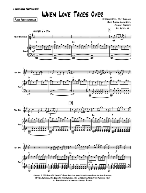 When Love Takes Over (Arr. Andrew Will) - David Guetta (Tenor Sax and Piano)