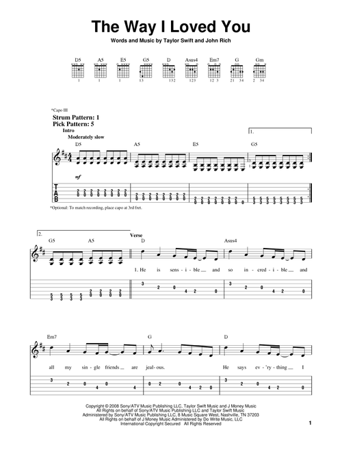 The Way I Loved You - Taylor Swift (Easy Guitar with TAB)