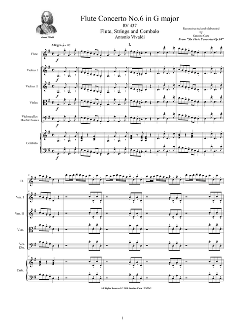 Vivaldi - Flute Concerto No.6 in G major Op.10 RV 437 for Flute, Strings and Cembalo (Arr. Santino Cara) - Vivaldi Antonio (Chamber Orchestra)
