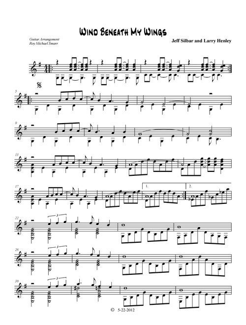 The Wind Beneath My Wings (Arr. Roy Michael Smarr) - Bette Midler (Solo Guitar)