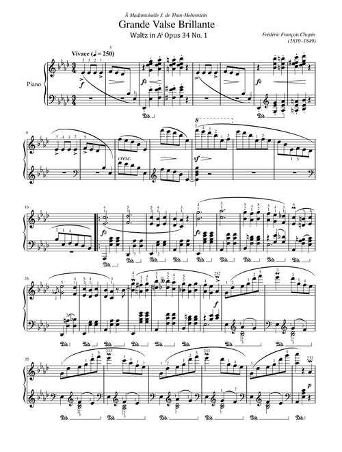 Chopin - Waltzs in A Flat Major, Op.34 No.1 - Grande Valse Brillante - Original With Fingering (Arr. poon) - Frédéric François Chopin (Piano Solo)
