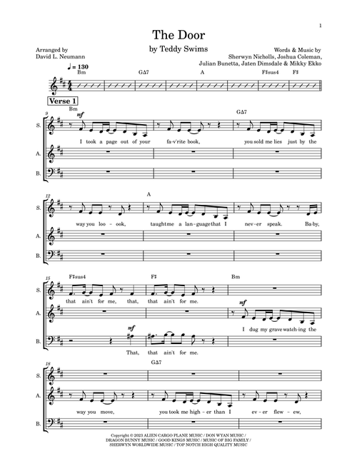 The Door (Arr. David L. Neumann) - Teddy Swims (Choral, SAB)