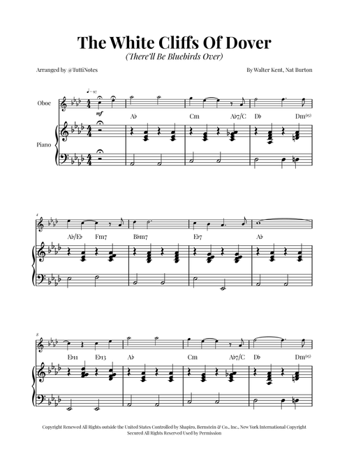 (There'll Be Bluebirds Over) The White Cliffs Of Dover (Arr. Glauco Fernandes) - Various (Oboe and Piano)