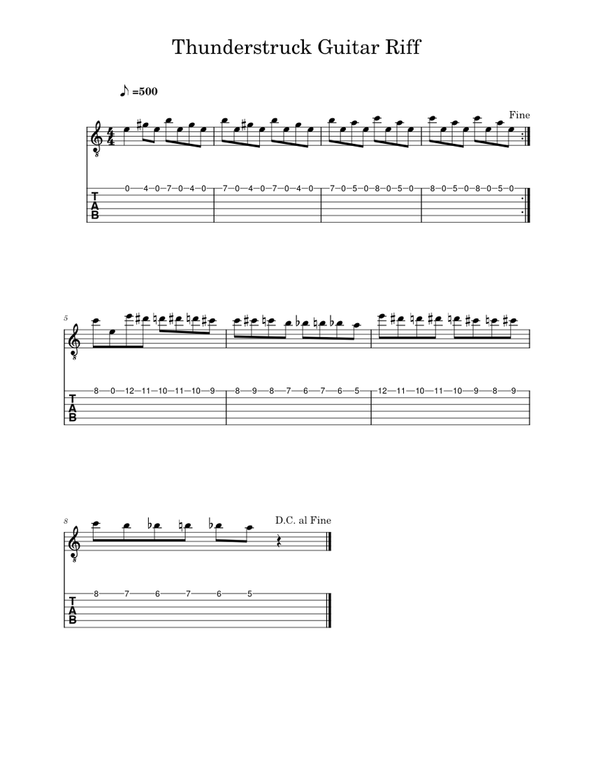 Thunderstruck – AC/DC Thunderstruck Guitar Riff Sheet Music and Tab for ...