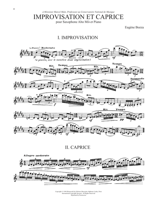 Improvisation Et Caprice (Ed. Nicole Roman) - Eugène Bozza (Alto Sax Solo)