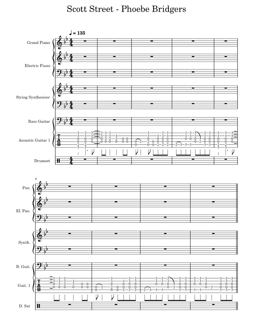 Scott street Phoebe Bridgers Sheet music for Piano, Guitar, Bass