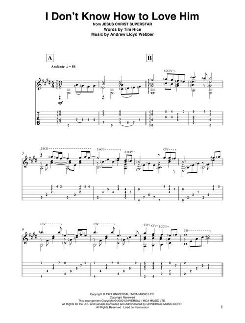 I Don't Know How To Love Him (from Jesus Christ Superstar) (arr. David Jaggs) - Helen Reddy (Solo Guitar)