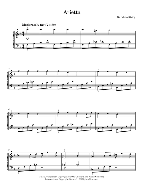 Arietta - Edvard Grieg (Easy Piano)