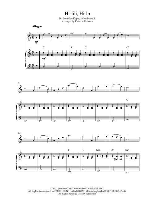 Hi-lili, Hi-lo (Arr. Kaiserin Rebecca) - Bronislau Kaper, Helen Deutsch (Violin and Piano)