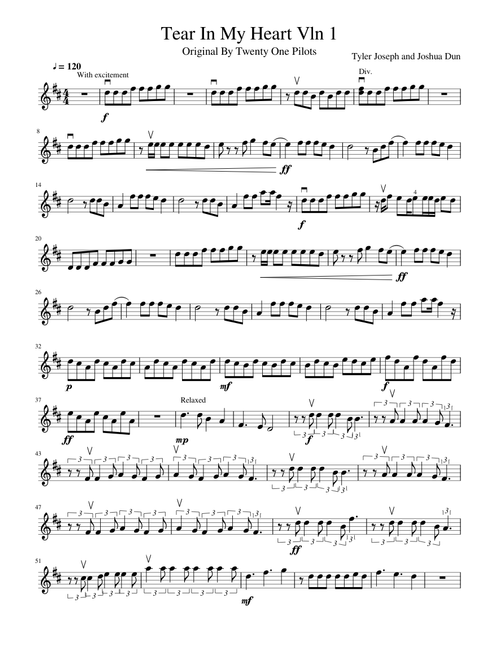 Tear In My Heart - Twenty One Pilots (Violin 1)