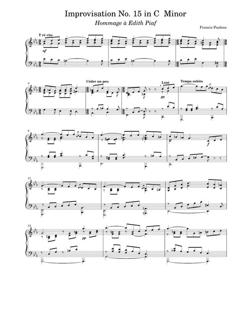 Improvisation No. 15 in C Minor - Francis Poulenc (Piano Solo)