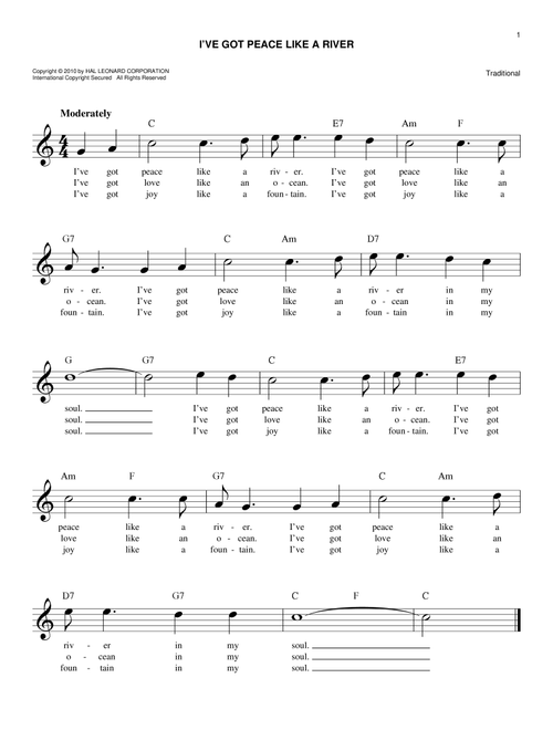 I've Got Peace Like A River - Traditional (Easy Lead Sheet - Fake Book)