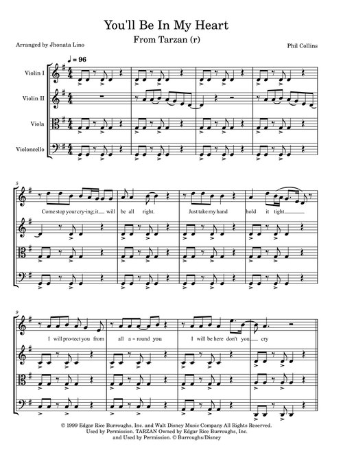 You'll Be In My Heart (pop Version)* (Arr. Jhonata Lino) - Phil Collins (String Quartet)