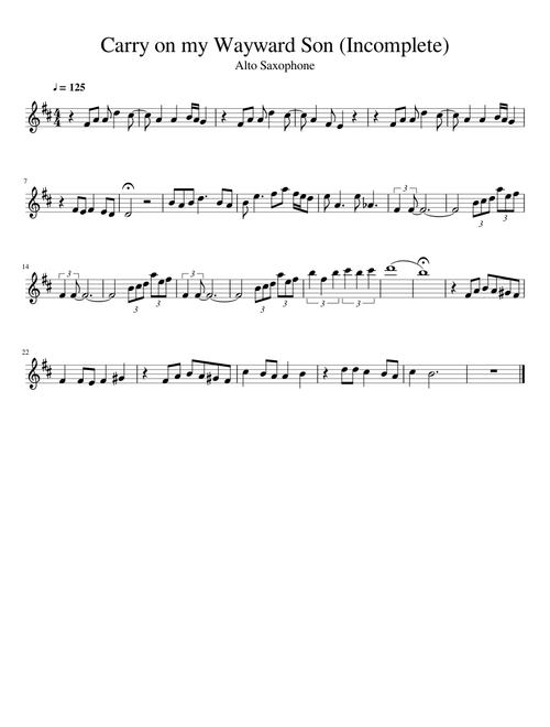 Carry on my Wayward Son Alto Sax