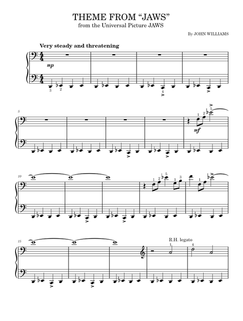 Theme from Jaws - John Williams (Easy Piano)