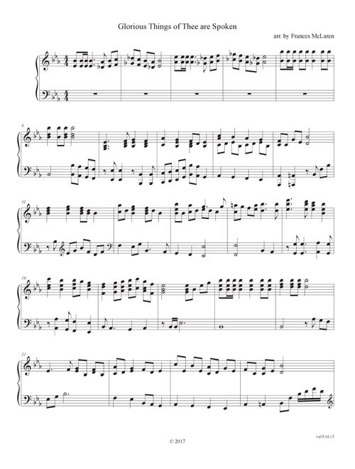 Glorious Things of Thee are Spoken (Arr. Frances McLaren) - Croatian folk song: arr. by Franz Joseph Haydn (Piano Solo)