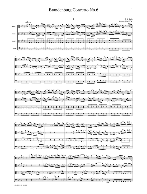 J.S.Bach Brandenburg Concerto No.6, all mvts. for 3 Violas, Vc, for string quartet, CB226 (Arr. FCMUSIC) (String Quartet)