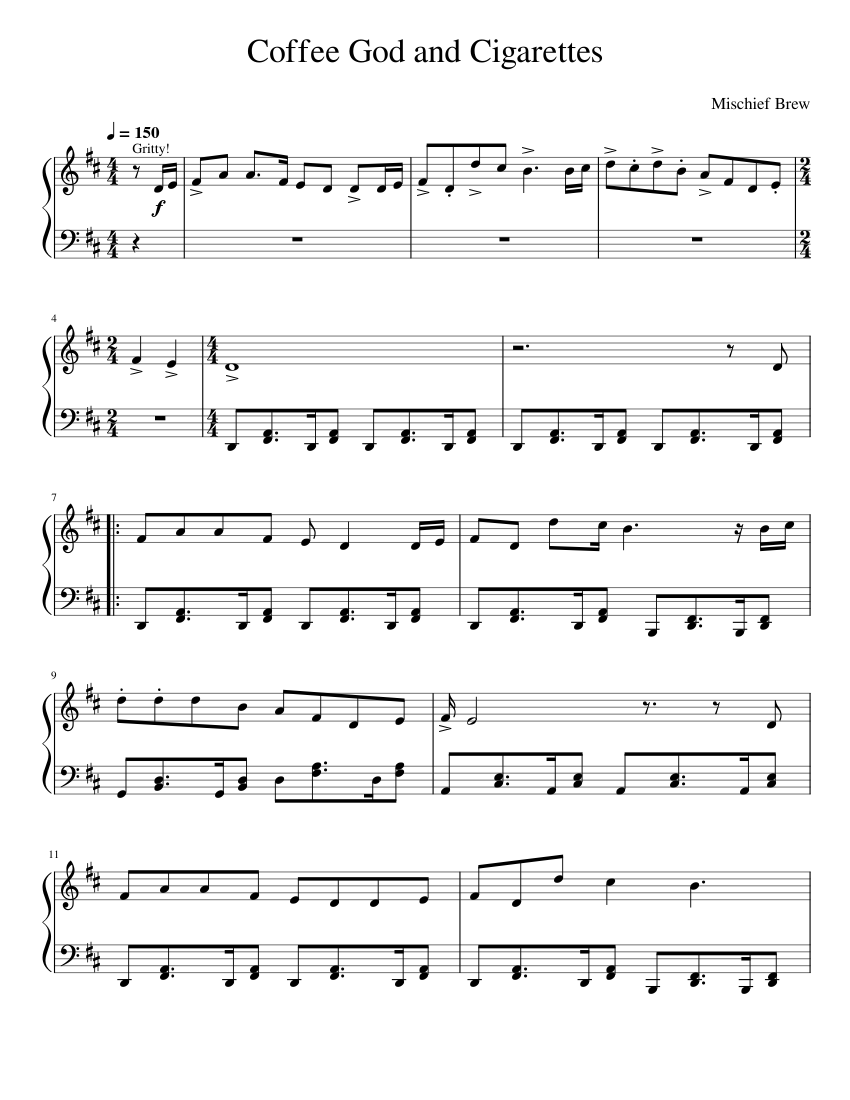 Coffee god and cigarettes – Mischief Brew Sheet Music for Piano (Solo)