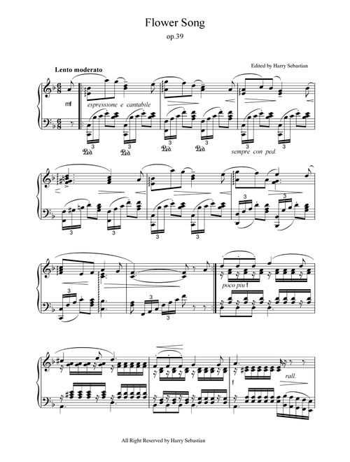 Gustav Lange- Blumenlied op.39 ( Flower Song) (Arr. Harry Sebastian) (Piano Solo)