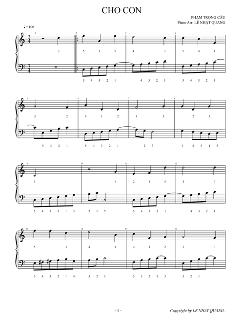 CHO CON (Arr. Le Nhat Quang) - Various (Easy Piano)