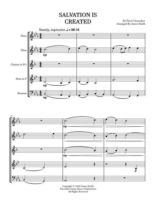 Salvation Is Created Wind Quintet (Arr. James Smith) - Pavel Chesnokov (Woodwind Ensemble)