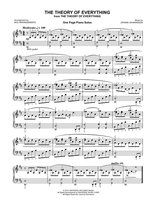 The Theory Of Everything (Arr. MCC Arrangements) - Johann Johannsson (Piano Solo)