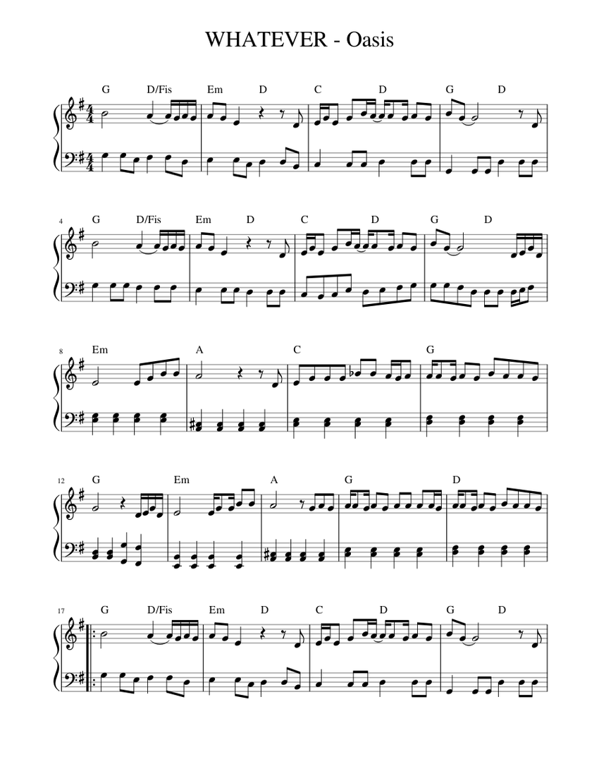 WHATEVER - Oasis Sheet music for Piano (Solo) Easy