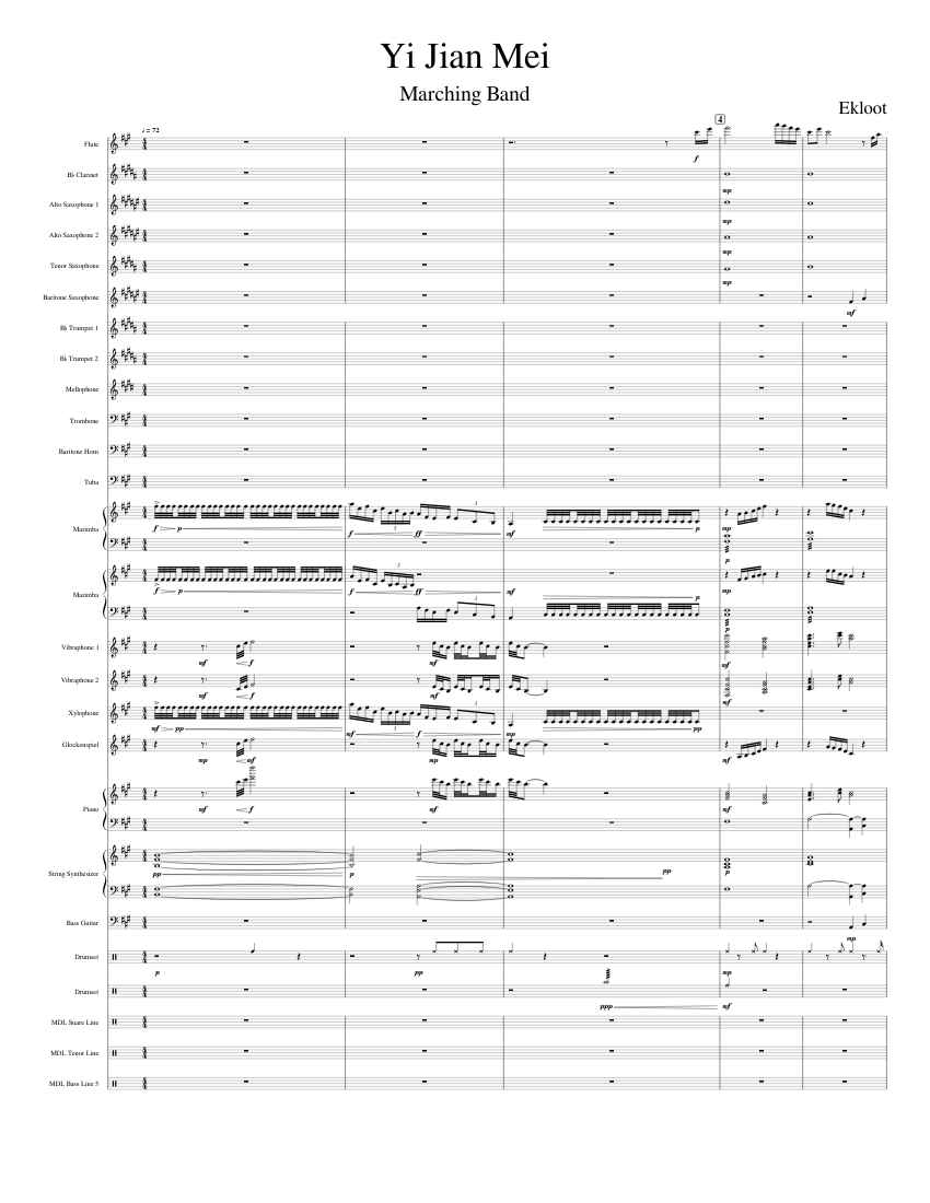 yy　メゾピアノ　4点 Yi Jian Mei Sheet Music for Piano, Flute, Oboe, Bass guitar