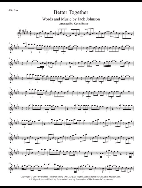 Better Together (Arr. Kevin Busse) - Jack Johnson (Alto Sax Solo)