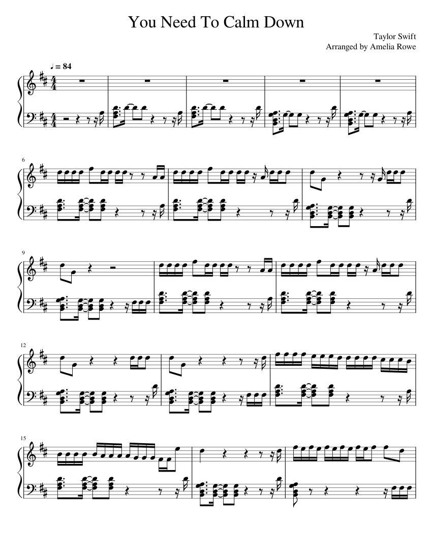 You need to calm down - Taylor Swift Sheet Music for Piano (Solo