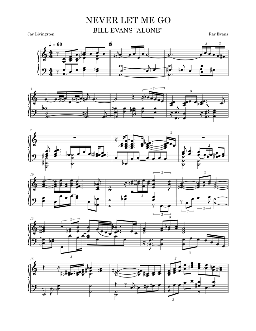 Never Let Me Go – Bill Evans Sheet Music for Piano (Solo