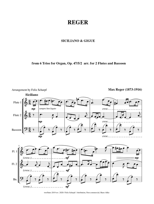 Reger, Max - Siciliano & Gigue from Op. 47 arr. for 2 Flutes and Bassoon