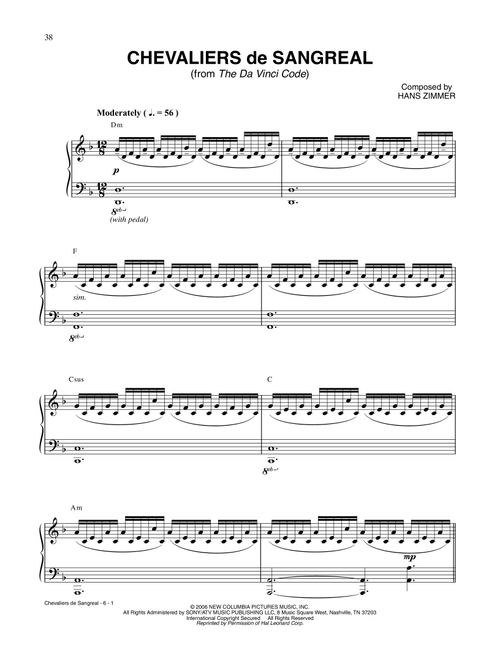 Chevalier De Sangreal (from The Da Vinci Code) - Hans Zimmer (Piano Solo)