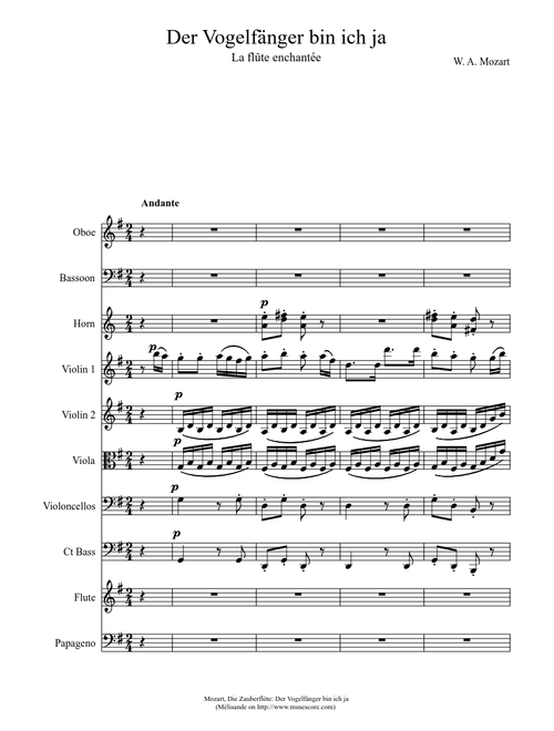 Mozart, die Zauberflöte: Der Vogelfänger bin ich ja